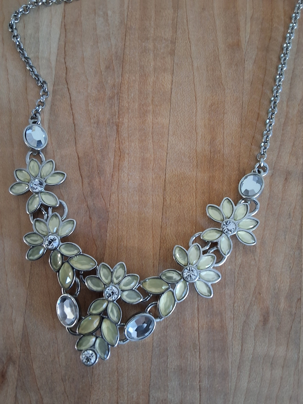 Lia Sophia Pale Yellow Floral Bib Necklace with Clear Crystals